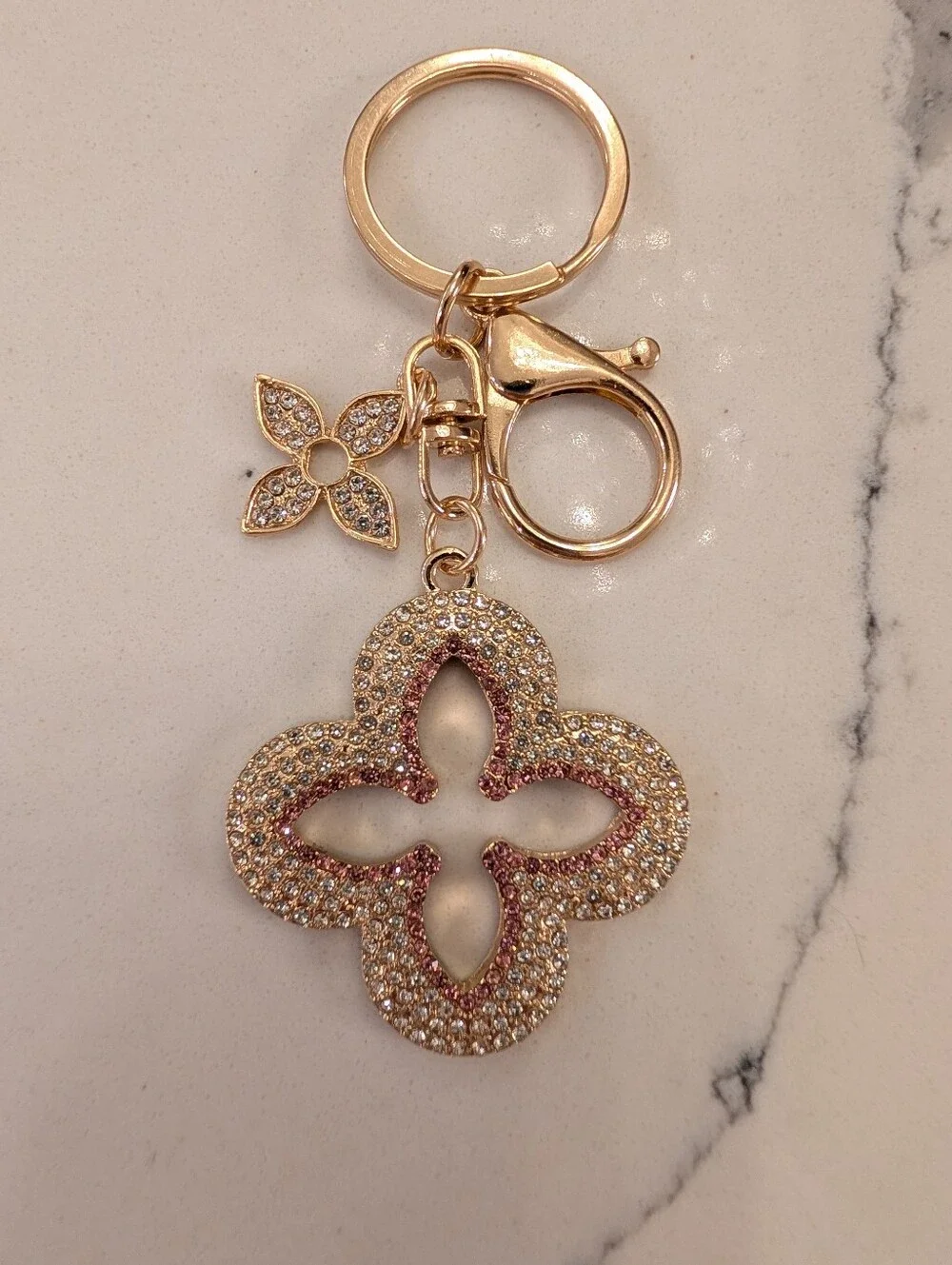 Gold And Pink Rhinestone Bag Charm/Key Chain